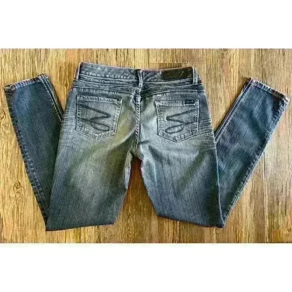 Seven 7 Jeans Womens Size 30 Blue Denim Whiskering Skinny Low-to-Mid Rise - Picture 1 of 12